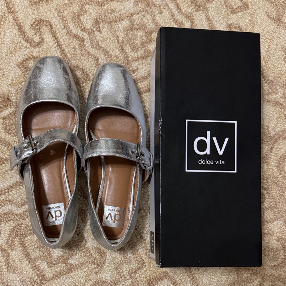 Dolce Vita Metallic Silver Mary Jane Flats